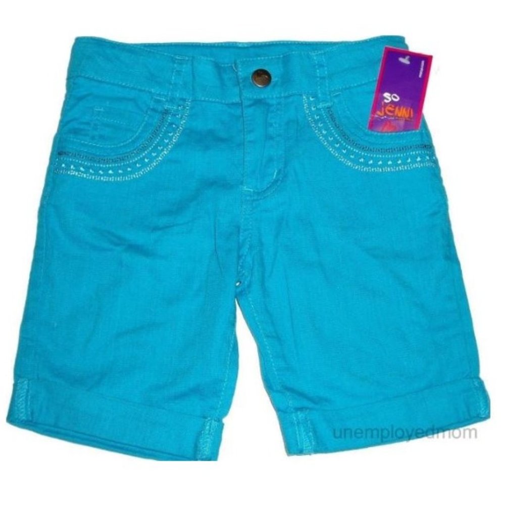 Girls Shorts Summer Short Pants Trousers So Jenni Blue Stretch Embroidered